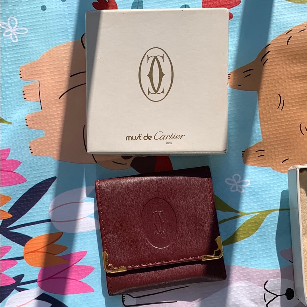 Vintage Cartier Burgundy Leather Coin Pouch HP🎉